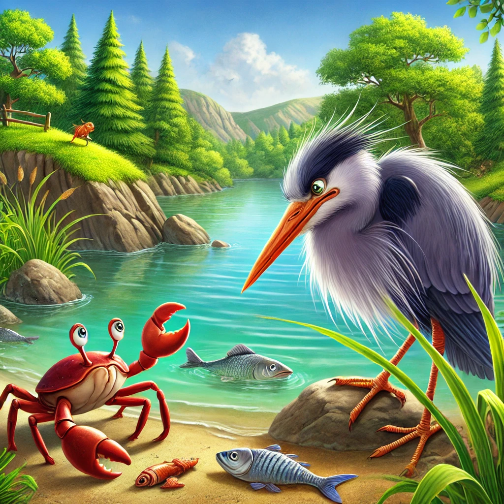 The Cunning Heron and the Clever Crab